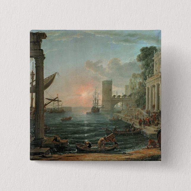 Badge Carré 5 Cm Port maritime avec l'embarquement (Devant)