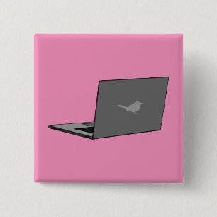 Badge Carré 5 Cm Portable gris avec logo d'oiseau