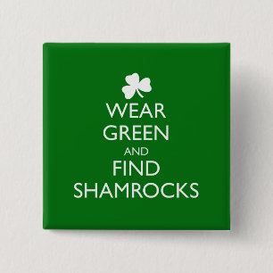 BADGE CARRÉ 5 CM PORTER VERT ET TROUVER SHAMROCK