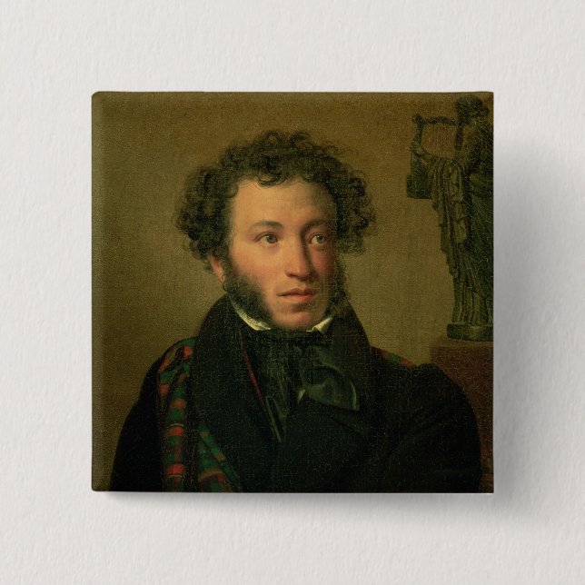 Badge Carré 5 Cm Portrait d'Alexandre Pushkin, 1827 (Devant)