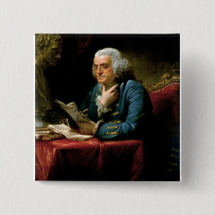 Badge Carré 5 Cm Portrait de Benjamin Franklin