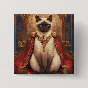 Badge Carré 5 Cm Portrait de chat majestueux Royal Siamese