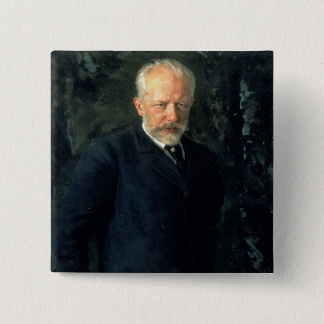 Badge Carré 5 Cm Portrait de Piotr Ilyich Tchaikovsky (Devant)