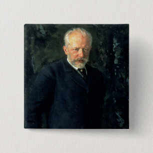 Badge Carré 5 Cm Portrait de Piotr Ilyich Tchaikovsky