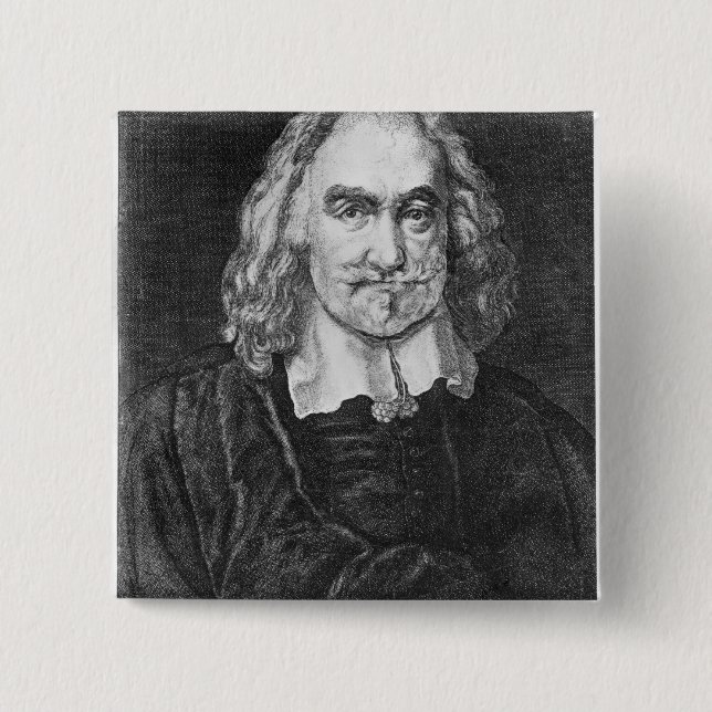 Badge Carré 5 Cm Portrait de Thomas Hobbes (Devant)