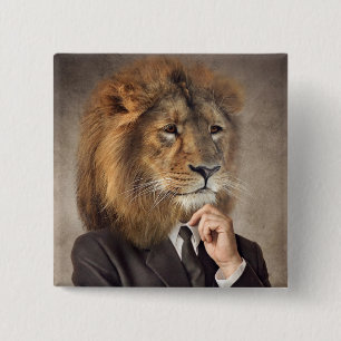 Badge Carré 5 Cm Portrait d'un lion