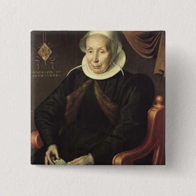 Badge Carré 5 Cm Portrait d'une femme âgée, 1603 (Devant)