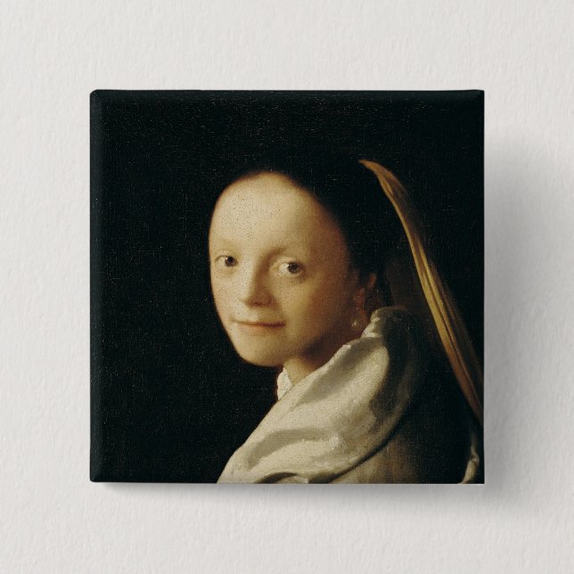Badge Carré 5 Cm Portrait d'une jeune femme, c.1663-65 (Devant)