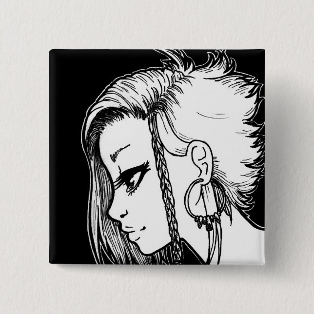 Badge Carré 5 Cm Portraits d'encre (Panya) (Devant)
