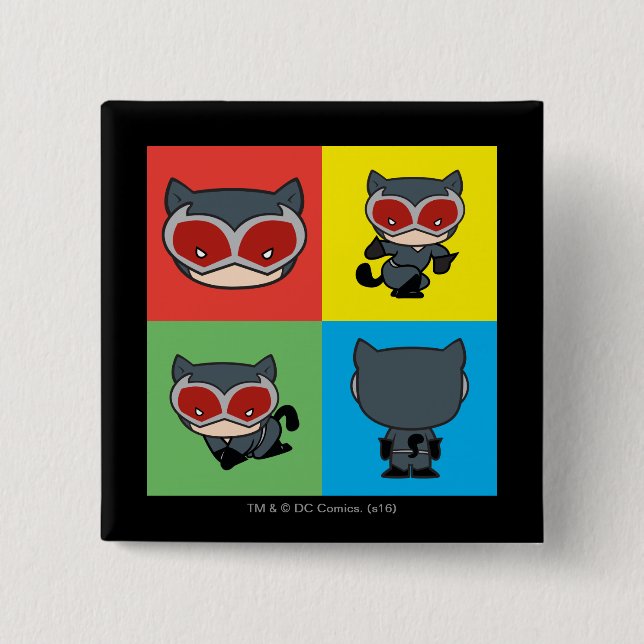 Badge Carré 5 Cm Poses de caractères de Chibi Catwoman (Devant)