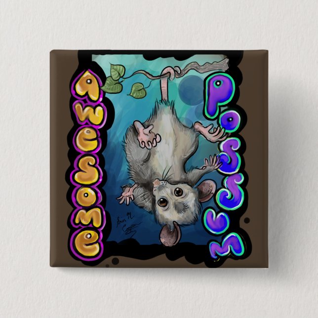 Badge Carré 5 Cm Possum génial (Devant)