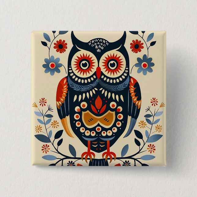 Badge Carré 5 Cm Poster d'hibou (Devant)