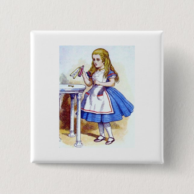 Badge Carré 5 Cm Potion "Buvez-moi" avec Alice (Devant)