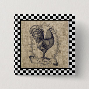 Badge Carré 5 Cm Poulet français vintage sur damier