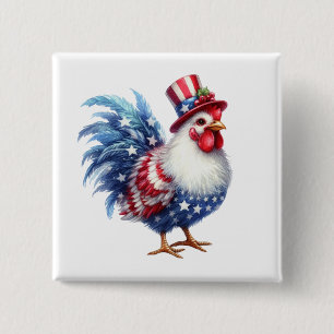 Badge Carré 5 Cm Poulet patriotique mignon avec drapeau américain