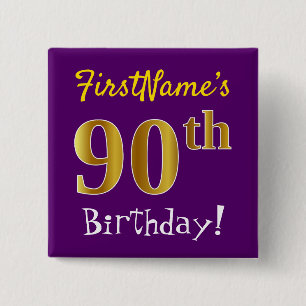Badge Carré 5 Cm Pourpre, anniversaire d'or de Faux