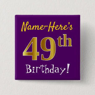 Badge Carré 5 Cm Pourpre, anniversaire d'or de Faux