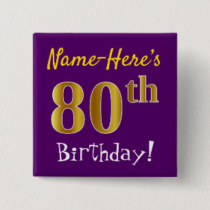 Badge Carré 5 Cm Pourpre, anniversaire d'or de Faux