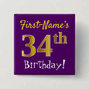 Badge Carré 5 Cm Pourpre, anniversaire d'or de Faux
