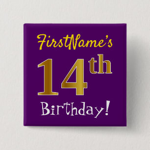 Badge Carré 5 Cm Pourpre, anniversaire d'or de Faux 14ème, avec le