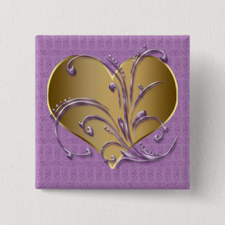 Badge Carré 5 Cm Pourpre et coeur d'or