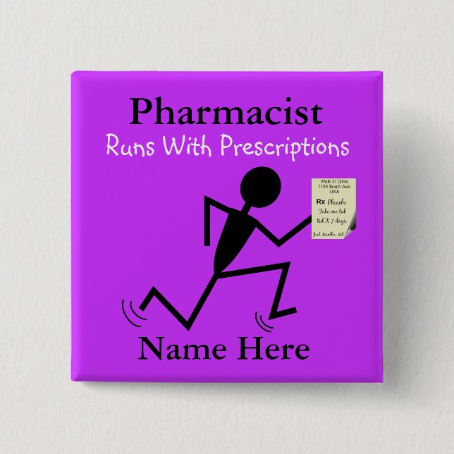 Badge Carré 5 Cm Pourpre nommé d'insigne de goupilles de pharmacien (Devant)
