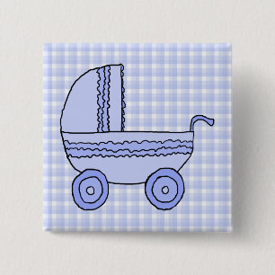 Badge Carré 5 Cm Poussette de bébé. Bleu-clair sur le modèle de