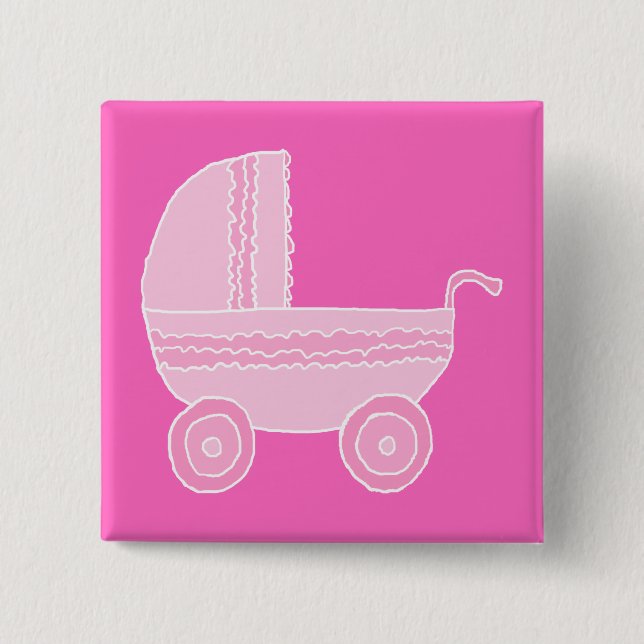 Badge Carré 5 Cm Poussette de bébé. Rose rose-clair et lumineux (Devant)