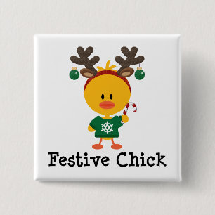 Badge Carré 5 Cm Poussin de fête