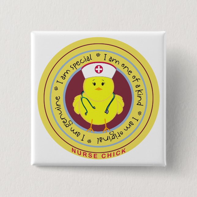 Badge Carré 5 Cm Poussin d'infirmière (Devant)