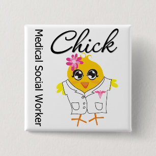 Badge Carré 5 Cm Poussin médical d'assistant social