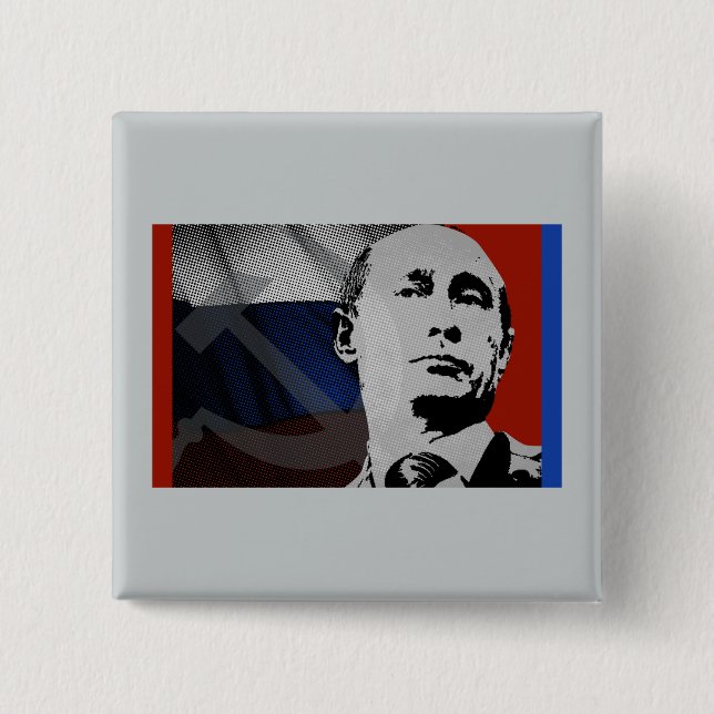 Badge Carré 5 Cm Poutine avec le drapeau russe (Devant)