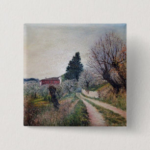 Badge Carré 5 Cm PREMIER PRINTEMPS EN GOUVERNALAIS / Paysage Toscan