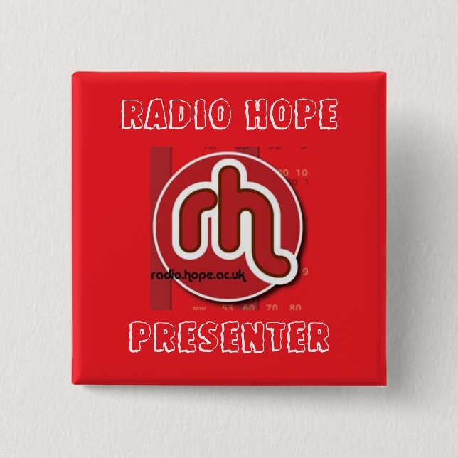 Badge Carré 5 Cm Présentateur par radio d'espoir (Devant)