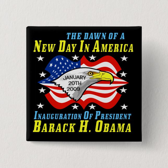 BADGE CARRÉ 5 CM PRÉSIDENT BARACK OBAMA (Devant)