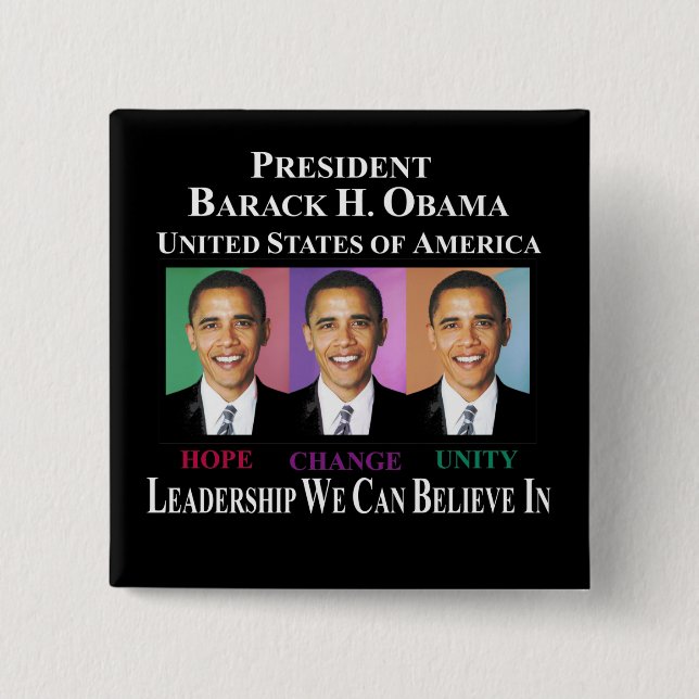 BADGE CARRÉ 5 CM PRÉSIDENT BARACK OBAMA (Devant)