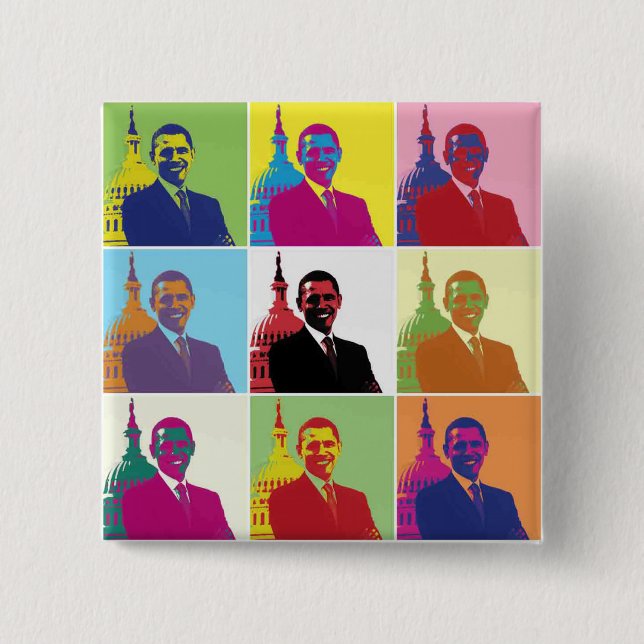 Badge Carré 5 Cm Président Obama Pop Art (Devant)