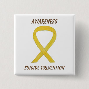 Badge Carré 5 Cm Prévention du suicide Jaune Sensibilisation Ruban 