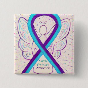 Badge Carré 5 Cm Prévention du suicide Sensibilisation Ruban Ange 