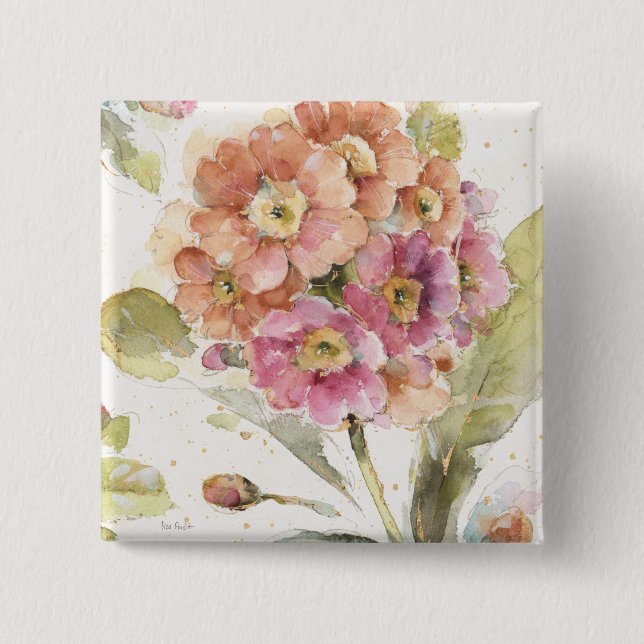 Badge Carré 5 Cm Primevère rose et orange (Devant)