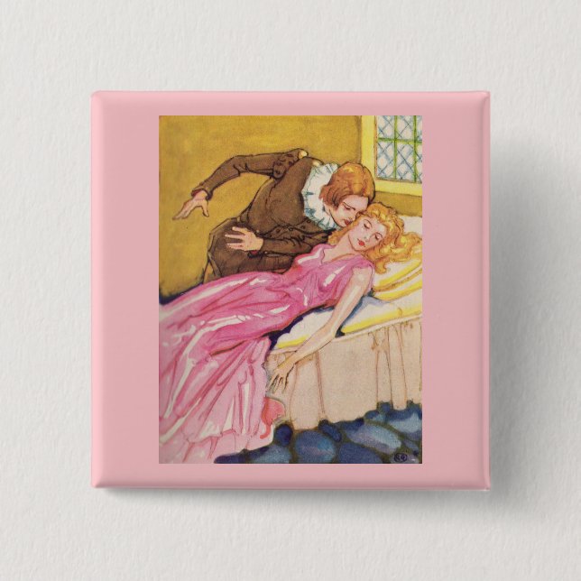 Badge Carré 5 Cm Prince Charming baiser Beauté dormante (Devant)