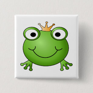 Badge Carré 5 Cm Prince de grenouille. Grenouille heureuse