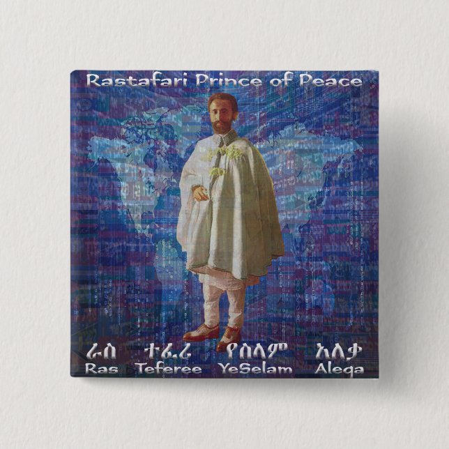 Badge Carré 5 Cm Prince de Rastafari de paix (Devant)