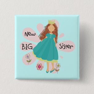 Badge Carré 5 Cm Princesse Big Soeur Cheveux Brown
