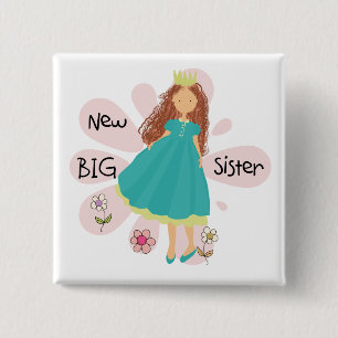 Badge Carré 5 Cm Princesse Big Soeur Cheveux Brown
