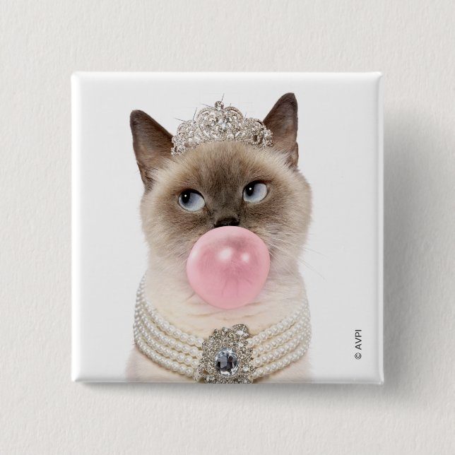 Badge Carré 5 Cm Princesse Chat soufflant de bulle gomme (Devant)