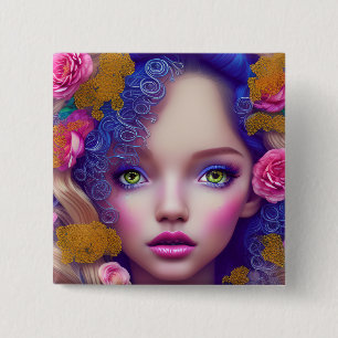 Badge Carré 5 Cm Princesse Fleur inspirée par la culture ukrainienn