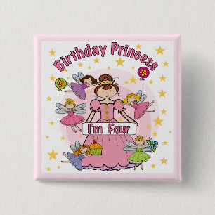 Badge Carré 5 Cm Princesse I d'anniversaire suis quatre T-shirts et