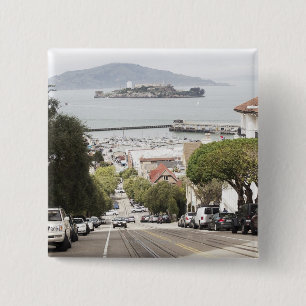 Badge Carré 5 Cm Prison d'Alcatraz vue de San Francisco