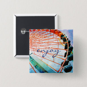 Badge Carré 5 Cm Profitez du Script Carnival Ferris Wheel Photo Bol